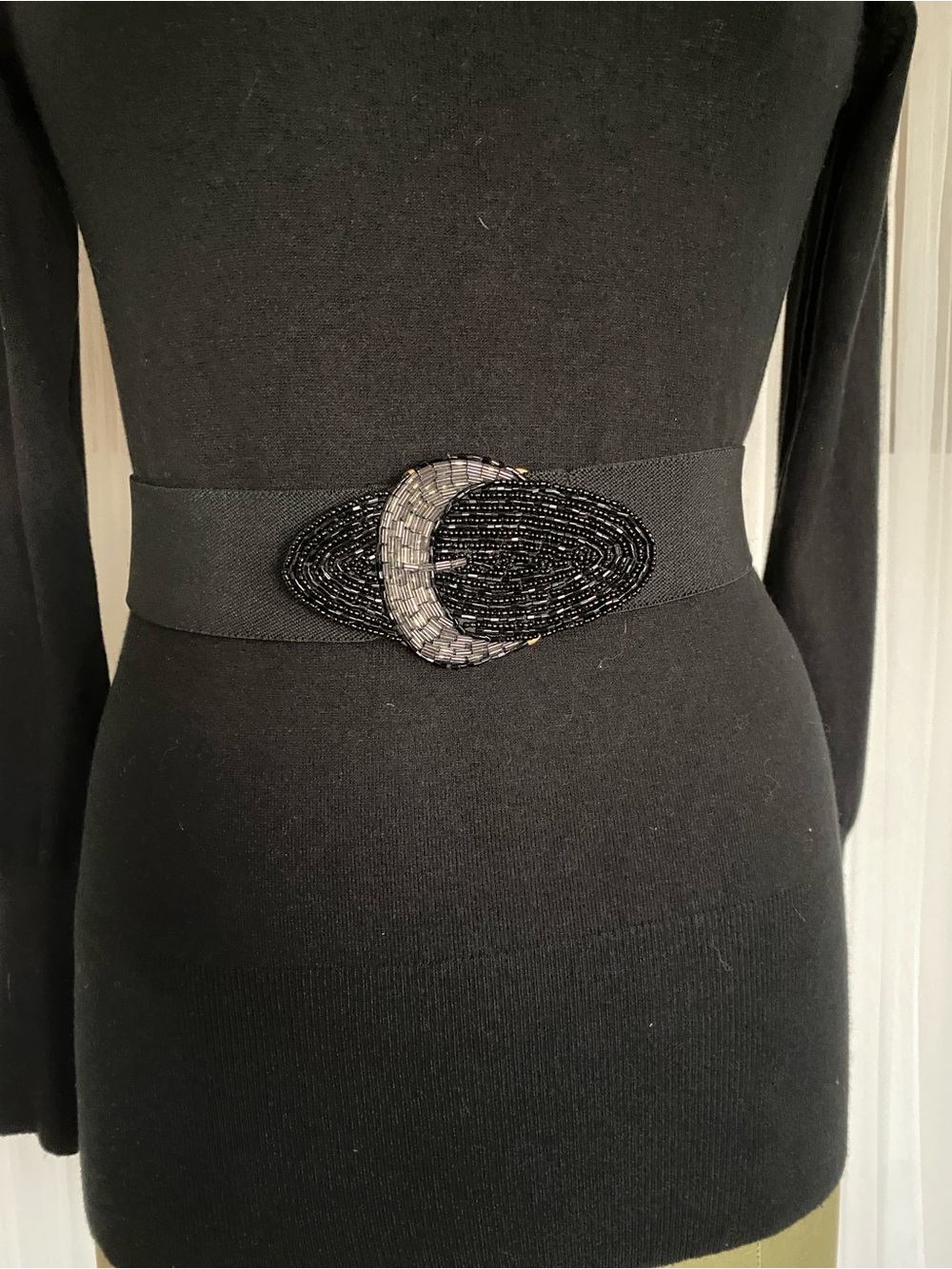 Black Beaded Stretch Waist Belt - Unbranded